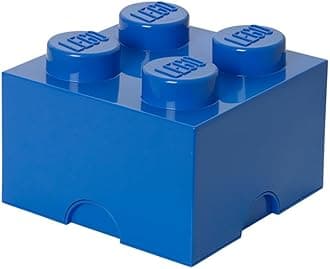 Storage Brick 4 Knobs Blue - Stackable Plastic Storage Box with Lid for Kids and Adults Ideal Desk Organizer and Toy Box - 5.6L Capacity