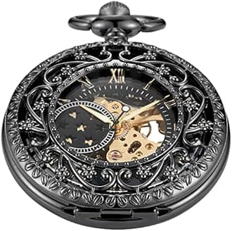 Vintage Mechanical Men's Pocket Watch, Roman Dial Clock Hand Wind Pocket Watch for Men with FOB Chain Gift