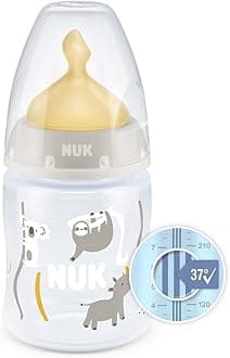NUK First Choice+ Baby Bottle | 0-6 Months | Temperature Control | Anti Colic Vent | 150 ml | BPA-Free | Latex Teat | Safari (Beige)