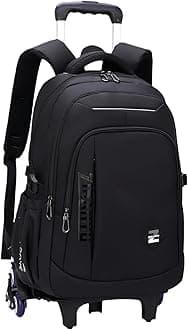 VIDOSCLA Black Kids Boys Rolling Backpack Teens Carry-on Luggage with Wheels Trolly BookBag for School-6 Wheels
