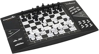 Chessman Elite, Interactive Electronic Chess Game, 64 Levels of Difficulty, LEDs, Battery Powered or 9V Adapter, Black/White, CG1300