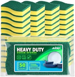 AIDEA Heavy Duty Scrub Sponge-50 Count, Cleaning Sponge, Kitchen Dish Sponge, Effortless Cleaning Eco Scrub Pads for Dishes,Pots,Pans All at Once