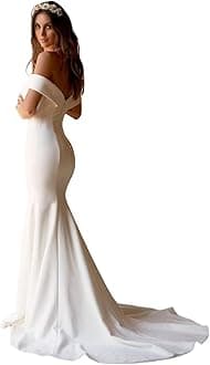 Mermaid Wedding Dresses for Bride Lace Beach Tulle Applique V-Neck Boho Bridal Dress for Bride with Train