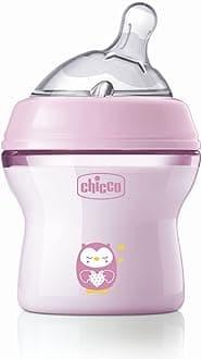 Chicco Natural Feeling 150ml Baby Milk Feeding Bottle with Wide Neck, Anti-Colic for Easy Milk Flow, for Babies & Toddlers 0m+ (Pink)