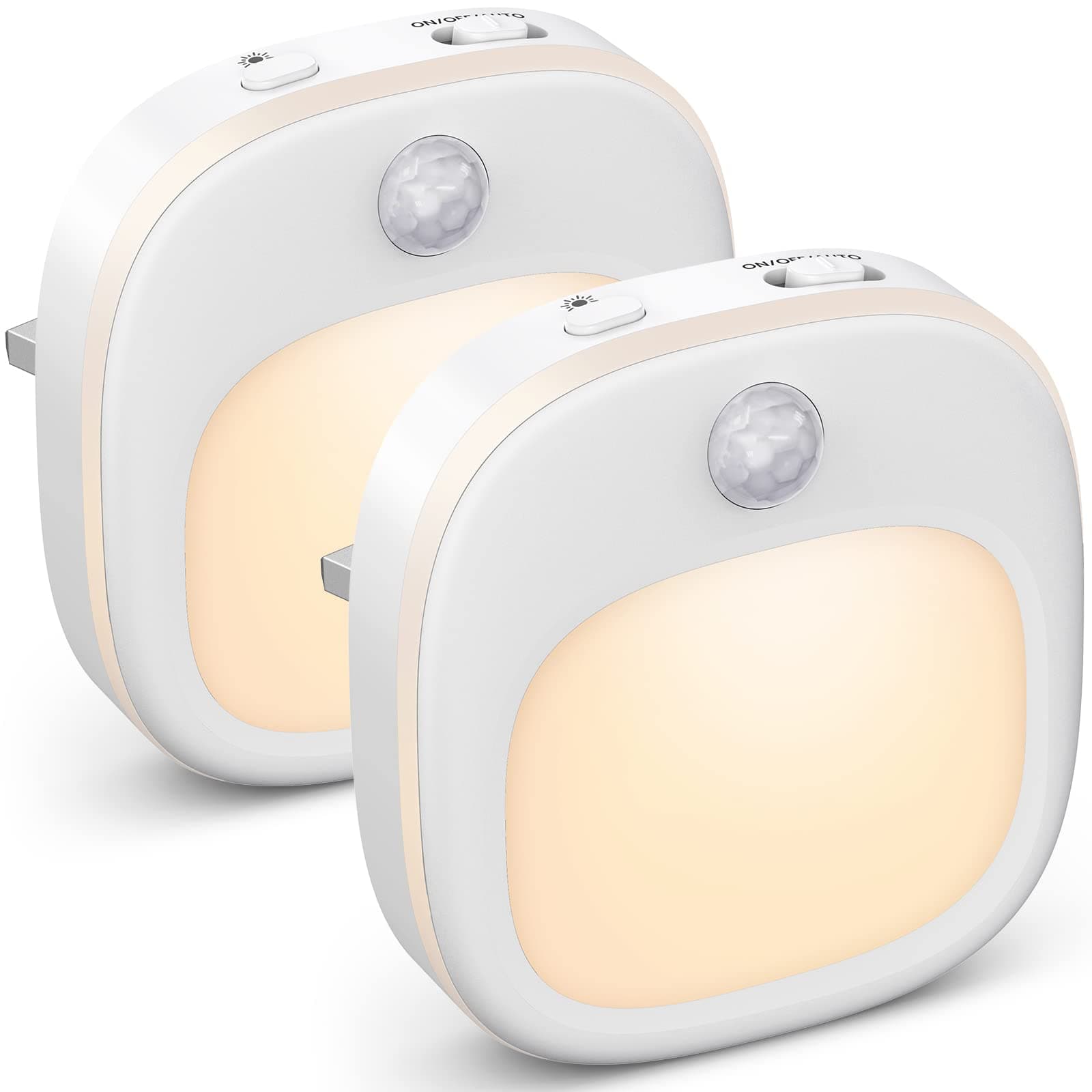 2 Pack Plug-in Motion Sensor Night Light - 3 Colours, Dimmable, Indoors, Suitable for Hallway, Bedroom, Kids, Stairs, Kitchen