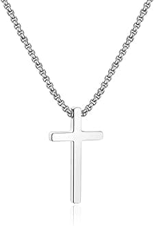 Ursteel Cross Necklace for Men, Silver Black Gold Stainless Steel Cross Pendant Necklace for Men, 16-30 Inches Box Chain, 20 inches, Stainless Steel, No Gemstone