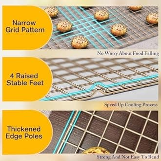 2PCS Cooling Racks for Cooking and Baking - 10" x 16"Heavy Duty Stainless Steel Wire Rack for Baking, Grilling, Roasting - Oven & Dishwasher Safe - Fits Half Sheet Pan（Gold）