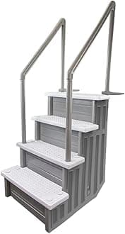 Anti-Slip in-Pool Steps | Gray/White Steps | for Above Ground Swimming Pools | Can Mount to Decks 48" to 54" H | Safety Stairs Capacity Up to 350 lbs