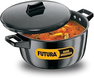 Hawkins Futura 4 Litre Cook n Serve Bowl, Hard Anodised Saucepan with Hard Anodised Lid, Sauce Pan for Cooking and Serving, Black (ACB40), Aluminium