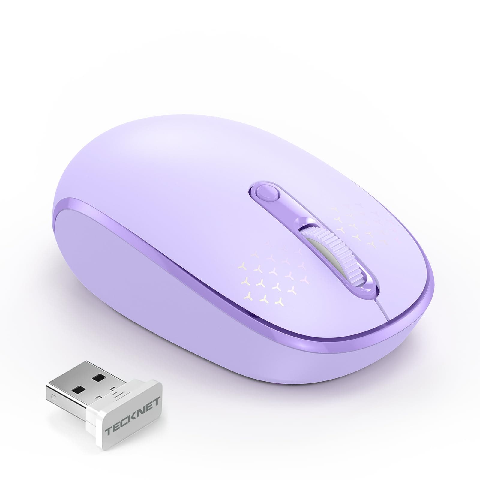 Wireless Mouse, 2.4G Quiet Computer Mouse with USB Receiver, 4 Buttons Portable Cordless Mice for Chromebook, Laptop, PC, Mac, 800/1200/1600 DPI - Purple