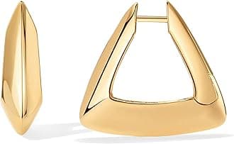 PAVOI 14K Gold Plated 925 Sterling Silver Posts Geometric Hoop Earrings for Women | Trendy Geo Long Oval U-Shaped Link Triangle Huggie Hoops Earring