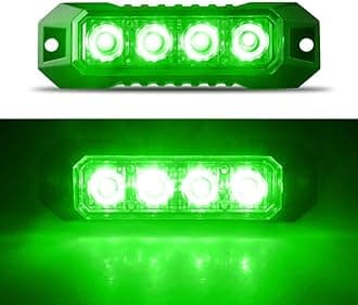 4-LED Sync Feature Ultra Slim Surface Mount Flashing Green Strobe Lights for Truck Car Vehicle LED Mini Grille Light Head Emergency Beacon Hazard Warning Lights, Waterproof