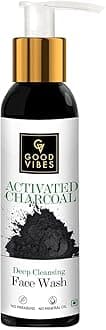 Good Vibes Activated Charcoal Deep Cleansing Face Wash, 120 ml Dirt Removal Deep Pore Cleansing Formula for All Skin Types, Controls Excess Sebum & Acne, Natural, No Parabens & Mineral Oil