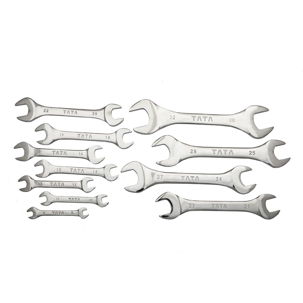 TATA D.O.E. Spanner Set (12 Pcs) | Open Jaw Spanner Set/Wrench Set/Tool Kit Multipurpose Home Use and Professional Spanners Corrosion Resistant Chrome Plating DOE Jaw Spanners | Chrome Finish