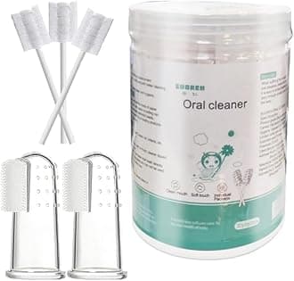 SNOWIE SOFT Manual Baby Oral Cleaning Kit 2Pcs Silicone Baby Finger Toothbrush With 30Pcs Disposable Tongue Cleaner Cotton Swab Infant Toothbrush Dental Cleaning Tool For 0-24 Month Baby, White