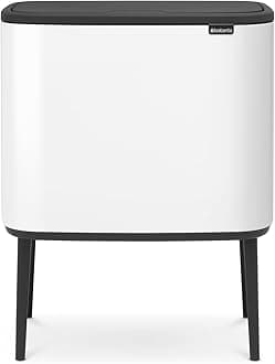 Bo Touch Top Kitchen Trash Can with Single Compartment & Raised Legs | White | 9.5 Gal Inner Bucket | Soft-Close Garbage Can, Stay-Open Lid | Fits Against Wall | + Trash Bags