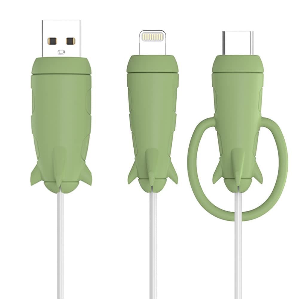 ZOSTLAND 2 in 1 Data Cable Protector,Solid Color Protector for Data Cable Cover,Mobile Phone Charger Data Cable Cover,Compatible with Android Micro USB, Type-C, Lightning Data Cable(Green)