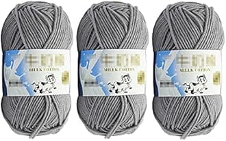 3Pcs 50g Milk Yarn Knitting Cotton Yarn Soft Chunky Hand-Woven Crochet Wool Yarn for Handcrafts Crocheting Knitting (Grey)