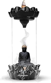 Ceramic Buddha Idols For Home Decor Backflow Smoke Fountain - Elegant Buddha Statue Design, Ideal Buddha Idol For Tranquil Ambiance In Your Home Or Office With 30 Cone, Black