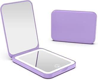 Kintion 2025 Pocket Mirror, Rechargeable Dimmable 3 Color Lighting 1X/3X LED Compact Travel Makeup Mirror for Purse, Portable, Folding, Handheld, Small Lighted Mirror for Women Gift, Purple