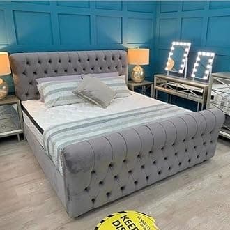 Serenity Sleep Upholstered Chesterfield Sleigh Bed Frame and Headboard - Single/Double/Kingsize/Superking (King)