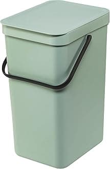 Brabantia Sort & Go Waste Bin 16L (Jade Green), Space-Efficient Plastic Recycle Container with Handle, Removable and Stay-Open Lid, Easy to Clean Kitchen Bin without Nooks and Rims