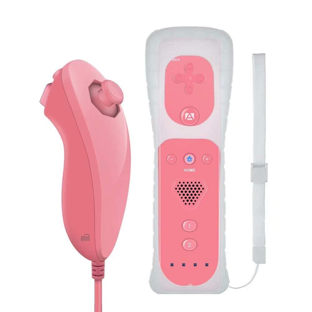 ameego GN-009RN Unique Design Wireless Remote Controller & Nunchuck Controller with Silicon Case and Wrist Strap for Nintendo Wii & Wii U & Mini Wii - Hot Pink