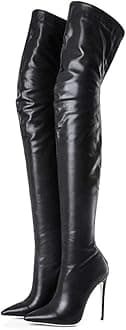 Women's Over The Knee Boots High Heels Zipper PU Leather Thigh High Boot