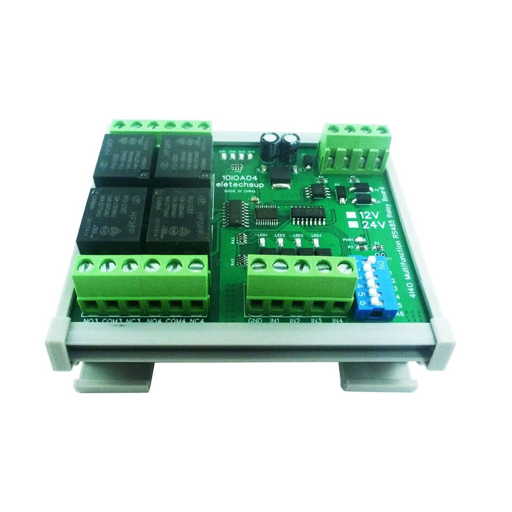 eletechsup DC 24V 4 Ch Digital Switch Dido Multifunction RS485 PLC IO Expanding Board Standard Modbus RTU Relay Module (with Shell)