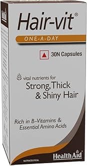 HealthAid Hair-Vit with Biotin, Zinc, Folic Acid, Fibre & Multivitamins | Hair Supplement for Men & Women | Supports Stronger, Thicker & Shinier Hair | 30 Softgel Capsules
