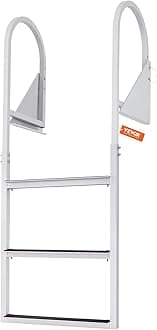VEVOR Dock Ladders Flip Up, Dock Ladder with Rubber Mat, Swim Ladder Aluminum 3 Step, Each Step 21.5", 350Lbs Load, for Lake, Marine Boarding, Pool