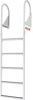 VEVOR Dock Ladders Flip Up, Dock Ladder with Rubber Mat, Swim Ladder Aluminum 5 Step, Each Step 21.5", 350Lbs Load, for Lake, Marine Boarding, Pool