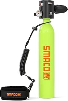 SMACO Mini Scuba Tank 0.5L - Portable Diving Tank with Up to 10 Minute Air Supply, 3000PSI/200Bar Compact Scuba Cylinder for Free Diving, Snorkeling & Emergency Backup (33ft/100ft Depth)