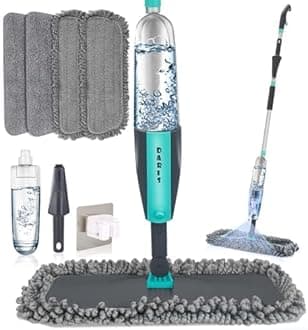 Microfiber Spray Mop for Floor Cleaning Wet Dry, Home Kitchen Hardwood Floor 360° Spin Flat Dust Mops with 12 FL.OZ. Refillable Bottle Include 4 Microfiber Reusable Pads 1 Scrubber and 1 Mop Holder