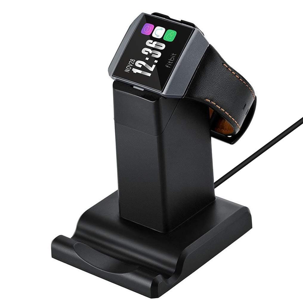 Aresh Compatible with Fitbit Ionic Charger, 3.9 feet Cable Cradle Holder USB Charging Dock Station Cable Compatible Fitbit Ionic Smartwatch, Stand for Mobile Phone(NOT Work with Ionic case) (Black)