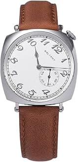 Dress Wacthes for Men, Brown Leather Automatic Watch with Sapphire Crystal Dome, VC 1921 S4046 Vintage Watch