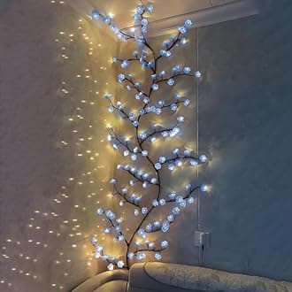 Blue Cherry Blossom LED Lights for Wall, Blue Cherry Blossom Willow Vine Twig Indoor Room Decor Gift,Flexible DIY Design,72 LED 8 Modes,for Party, Living Room, Wall Decorations (63inch)