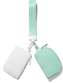 Mini Zip Around Keychain Wristlet Wallets Small Portable Dual Pounch Wristlet Detachable Coin Purse Pocket Gifts for Women Travel Sports Outdoors (White+Green)