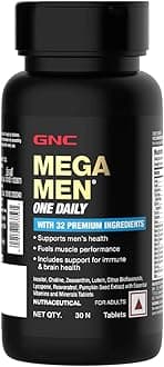 GNC Mega Men One Daily Multivitamin|30 Tablets|32 Premium Ingredients|Promotes Men'S Well-Being|Supports Muscle Function|Boosts Immunity|Improves Memory & Focus|Formulated In Usa,1 Count,30 Servings