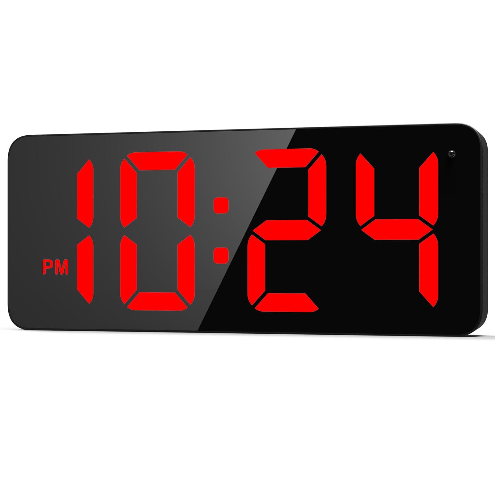 LED Digital Wall Clock with Large Display, Big Digits, Auto-Dimming, Anti-Reflective Surface, 12/24Hr Format, Small Silent Wall Clock for Living Room, Bedroom, Farmhouse, Kitchen, Office