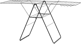 HangOn Clothes Drying Rack | 82ft (25m) | Matt Black | Large Indoor Clothes Airer Laundry Stand with 2 Fold-Out Wings & Hanger Hooks, Folds Flat | Fits 2 Full Loads