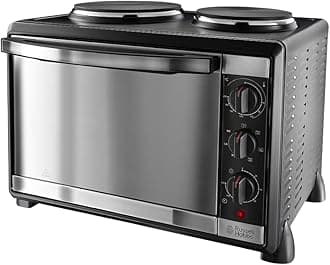 Russell Hobbs Compact 30L Electric Mini Oven with 2 Hotplates - Grill, roast, bake, boil, Fan assisted, Counter Top, Timer, Auto shut-off, Incs baking tray, grill rack & tray handle, 1920W, 22780