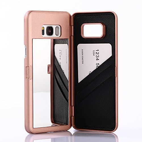 Galaxy S8 Plus Case,Hidden Back Mirror Wallet Case with Stand Feature and Card Holder for Samsung Galaxy S8 Plus (Rose Gold)