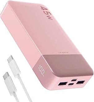 J2621 Power Bank Fast Charging 20000mAh 45W, Battery Pack Portable Charger PD 3.0 QC 4.0, With LED Display, 2 USB-C, 2 USB-A for iPhone 16 15 14 13, Tablet Galaxy iPad Samsung S24 S23 (Pink)