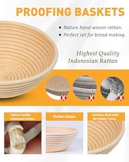 Sourdough Starter Kit, 24oz Sourdough Starter Jar, 2 Banneton Bread Proofing Baskets, Sourdough Bread Baking Supplies Bread Proofing Baskets(All in One 9" Round + 10" Oval)