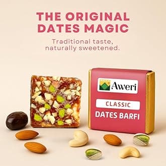 Aweri Classic Dates Barfi (360 Gram): No Added Sugar Healthy Date Bite | Dry Fruit Barfi | Dates, Almonds, Cashews, Ghee | Indian Sweet Mithai Gift Pack | Khajoor Barfi | Date Chikki