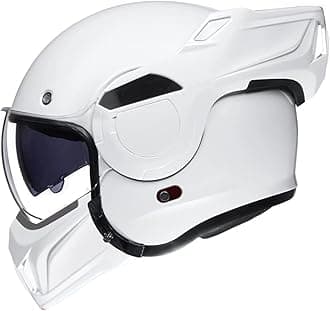 ILM Vintage Full Face Modular Motorcycle Helmet for Adults Men ATV UTV Snowmobile with 180° Reversible Chin Guard DOT Model-B707(White, L)