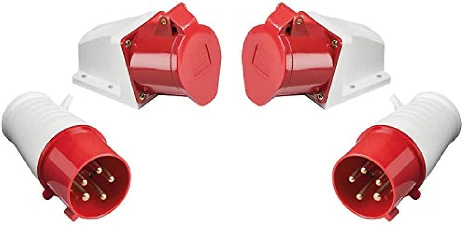 Control Industrial Plug and Socket Set 3 Phase 5 Pin 32 Ampere 2 Pairs