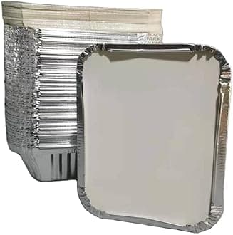 JMS we create smile (𝐒𝐞𝐭 𝐎𝐟 𝟓𝟎) NO 2 Aluminium Foil Containers with Lid Takeaway Foil Food Containers for Cooking, Food Storage BBQ, Baking, Catering Trays (450 ML)