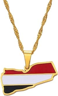 Hafrita Yemen Map Flag Pendant Neckalces Silver Gold Neckalce Yemeni Map Chain Necklaces 45cm Thin Chain